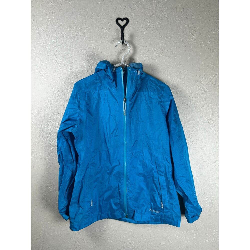 Marmot Rain Jacket Women's Size Medium Blue Windbreaker Hooded Spring Coat